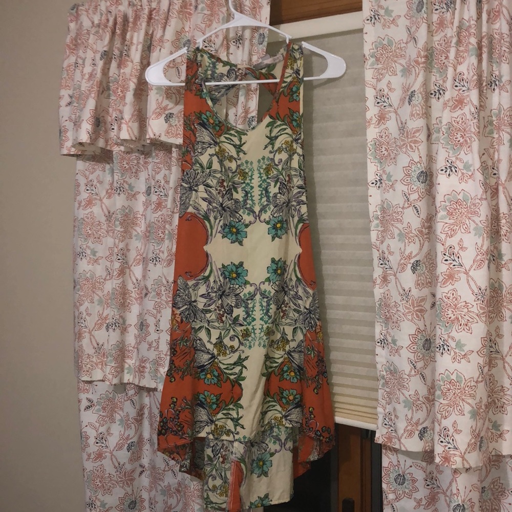 Loose orange floral sundress w/ twisted straps